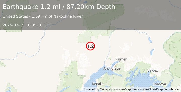 Earthquake 26 km NW of Skwentna, Alaska (1.2 ml) (2025-03-15 16:35:16 UTC)