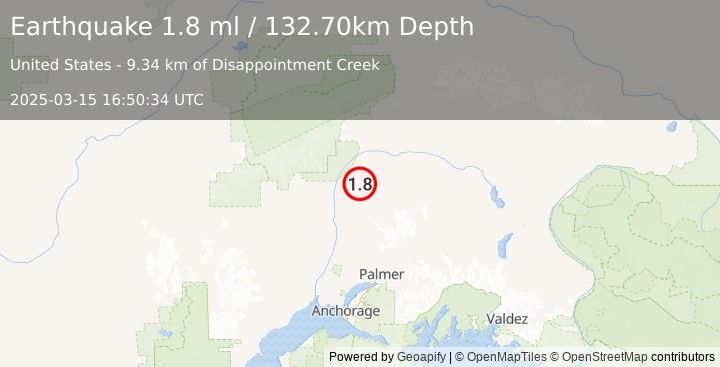 Earthquake 28 km ENE of Chase, Alaska (1.8 ml) (2025-03-15 16:50:34 UTC)