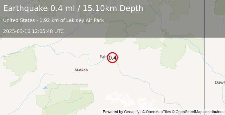 Earthquake 2 km ENE of Badger, Alaska (0.4 ml) (2025-03-16 12:05:48 UTC)