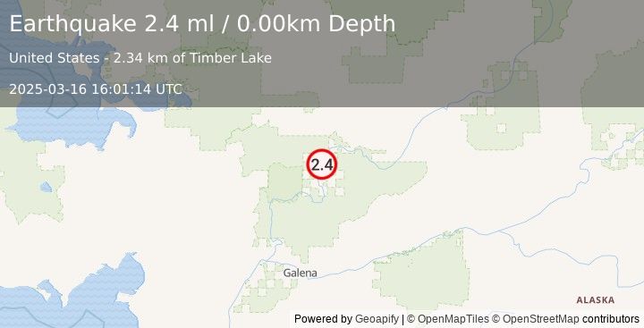 Earthquake 16 km N of Huslia, Alaska (2.4 ml) (2025-03-16 16:01:14 UTC)