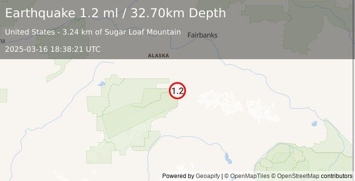 Earthquake 5 km NE of Denali Park, Alaska (1.2 ml) (2025-03-16 18:38:21 UTC)