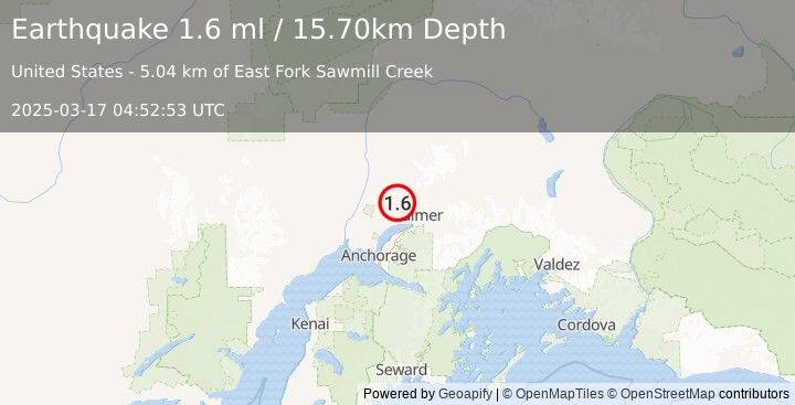 Earthquake 11 km NNE of Meadow Lakes, Alaska (1.6 ml) (2025-03-17 04:52:53 UTC)