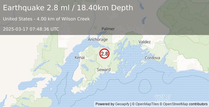 Earthquake 21 km S of Sunrise, Alaska (2.8 ml) (2025-03-17 07:48:36 UTC)