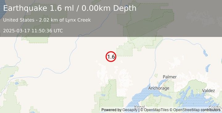 Earthquake 98 km SSE of Nikolai, Alaska (1.6 ml) (2025-03-17 11:50:36 UTC)