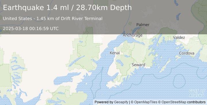 Earthquake 44 km W of Salamatof, Alaska (1.4 ml) (2025-03-18 00:16:59 UTC)