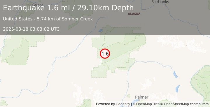 Earthquake 47 km S of Denali National Park, Alaska (1.6 ml) (2025-03-18 03:03:02 UTC)