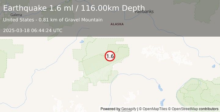 Earthquake 61 km W of Cantwell, Alaska (1.6 ml) (2025-03-18 06:44:24 UTC)