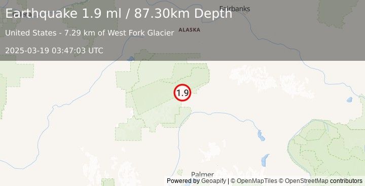 Earthquake 54 km WSW of Cantwell, Alaska (1.9 ml) (2025-03-19 03:47:03 UTC)