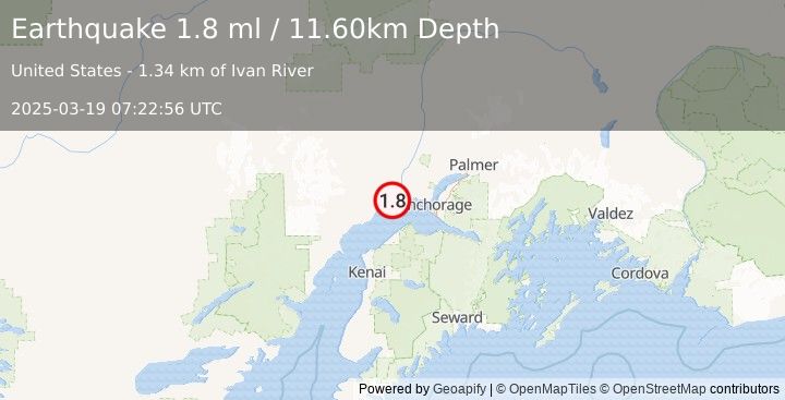 Earthquake 22 km NE of Beluga, Alaska (1.8 ml) (2025-03-19 07:22:56 UTC)