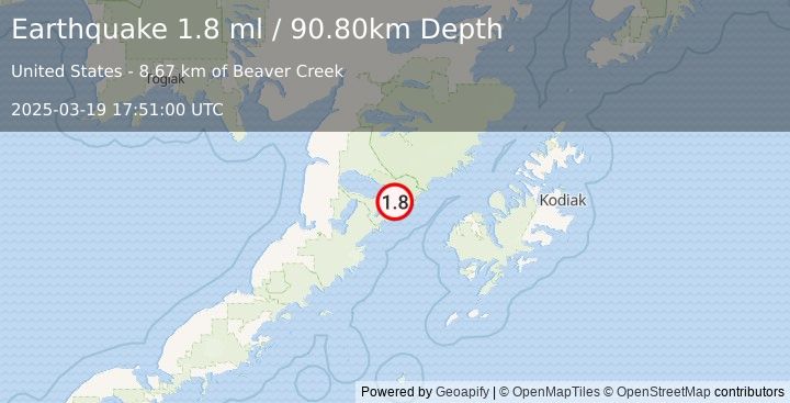 Earthquake 81 km WNW of Karluk, Alaska (1.8 ml) (2025-03-19 17:51:00 UTC)