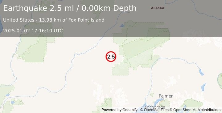 Earthquake 70 km E of Nikolai, Alaska (2.5 ml) (2025-01-02 17:16:10 UTC)