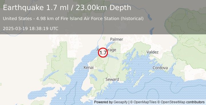 Earthquake 18 km SW of Anchorage, Alaska (1.7 ml) (2025-03-19 18:38:19 UTC)