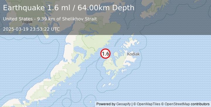 Earthquake 26 km N of Karluk, Alaska (1.6 ml) (2025-03-19 23:53:22 UTC)