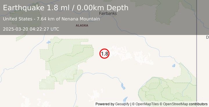 Earthquake 50 km ENE of Cantwell, Alaska (1.8 ml) (2025-03-20 04:22:27 UTC)