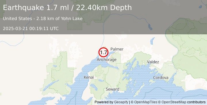 Earthquake 10 km WSW of Big Lake, Alaska (1.7 ml) (2025-03-21 00:19:11 UTC)