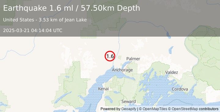 Earthquake 21 km NW of Susitna, Alaska (1.6 ml) (2025-03-21 04:14:04 UTC)