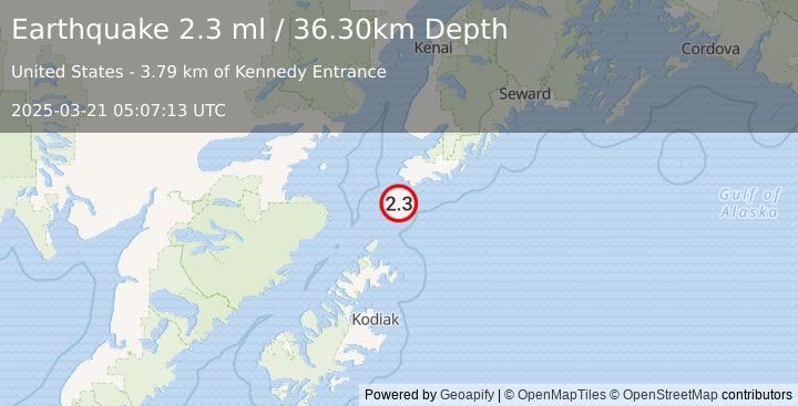 Earthquake 39 km S of Port Graham, Alaska (2.3 ml) (2025-03-21 05:07:13 UTC)