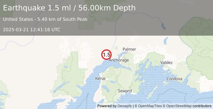 Earthquake 21 km SW of Susitna, Alaska (1.5 ml) (2025-03-21 12:41:16 UTC)