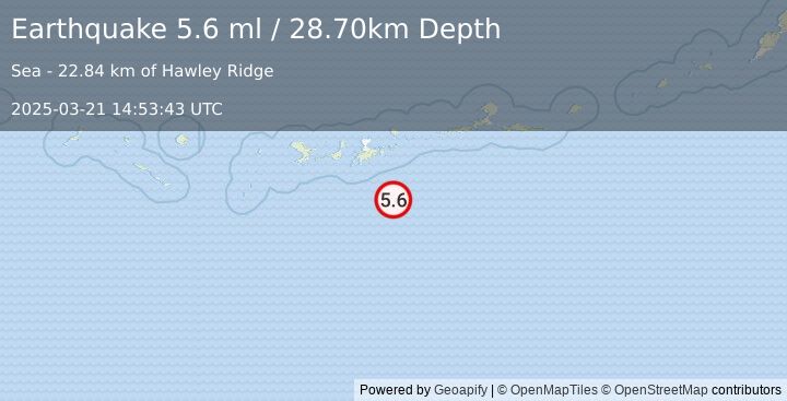 Earthquake 85 km SSE of Adak, Alaska (5.6 ml) (2025-03-21 14:53:43 UTC)