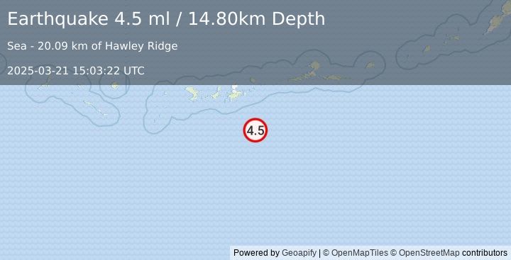 Earthquake 98 km SSE of Adak, Alaska (4.5 ml) (2025-03-21 15:03:22 UTC)