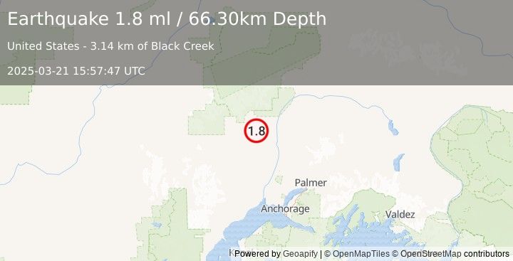 Earthquake 15 km S of Petersville, Alaska (1.8 ml) (2025-03-21 15:57:47 UTC)