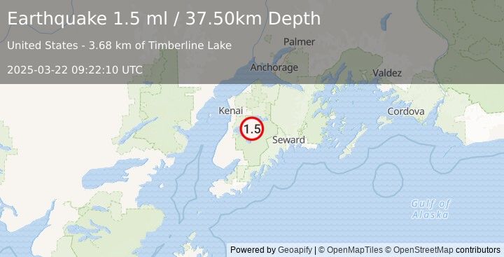 Earthquake 27 km SSE of Funny River, Alaska (1.5 ml) (2025-03-22 09:22:10 UTC)