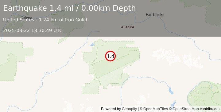 Earthquake 40 km E of Denali National Park, Alaska (1.4 ml) (2025-03-22 18:30:49 UTC)