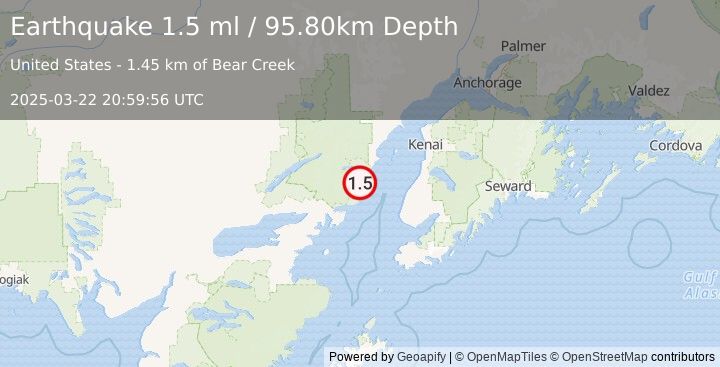 Earthquake 57 km WNW of Happy Valley, Alaska (1.5 ml) (2025-03-22 20:59:56 UTC)