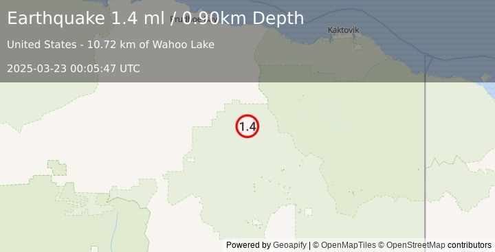 Earthquake 113 km NNW of Arctic Village, Alaska (1.4 ml) (2025-03-23 00:05:47 UTC)