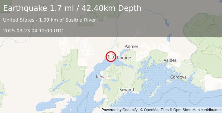 Earthquake 30 km ENE of Beluga, Alaska (1.7 ml) (2025-03-23 04:12:00 UTC)