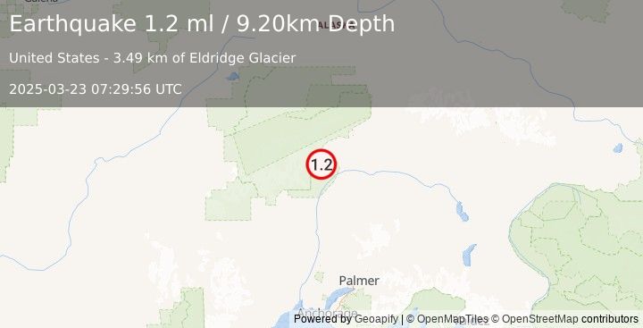 Earthquake 53 km N of Chase, Alaska (1.2 ml) (2025-03-23 07:29:56 UTC)