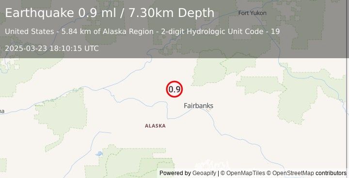 Earthquake 25 km E of Minto, Alaska (0.9 ml) (2025-03-23 18:10:15 UTC)