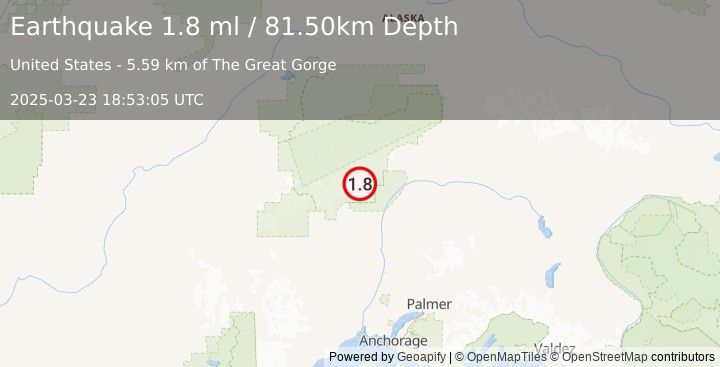 Earthquake 37 km N of Petersville, Alaska (1.8 ml) (2025-03-23 18:53:05 UTC)