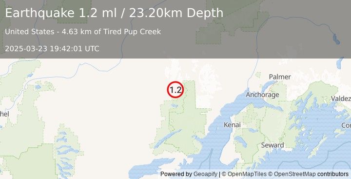 Earthquake 86 km E of Lime Village, Alaska (1.2 ml) (2025-03-23 19:42:01 UTC)