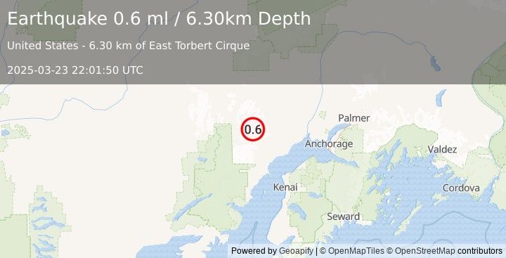 Earthquake 71 km WNW of Beluga, Alaska (0.6 ml) (2025-03-23 22:01:50 UTC)