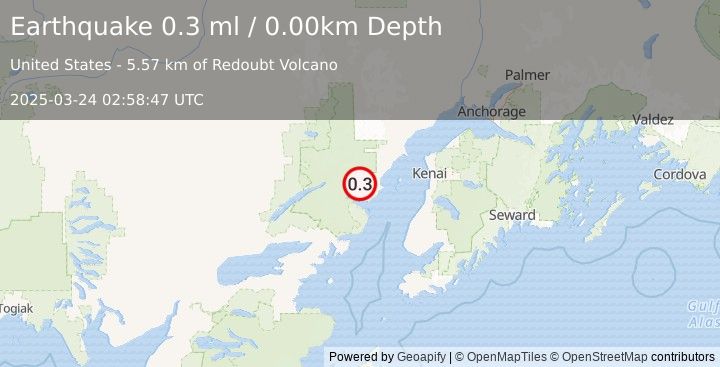 Earthquake 75 km NW of Ninilchik, Alaska (0.3 ml) (2025-03-24 02:58:47 UTC)