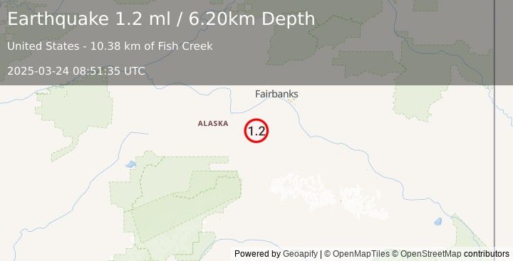 Earthquake 41 km E of Anderson, Alaska (1.2 ml) (2025-03-24 08:51:35 UTC)