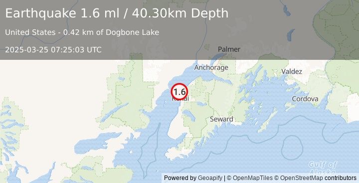 Earthquake 0 km NNW of Nikiski, Alaska (1.6 ml) (2025-03-25 07:25:03 UTC)