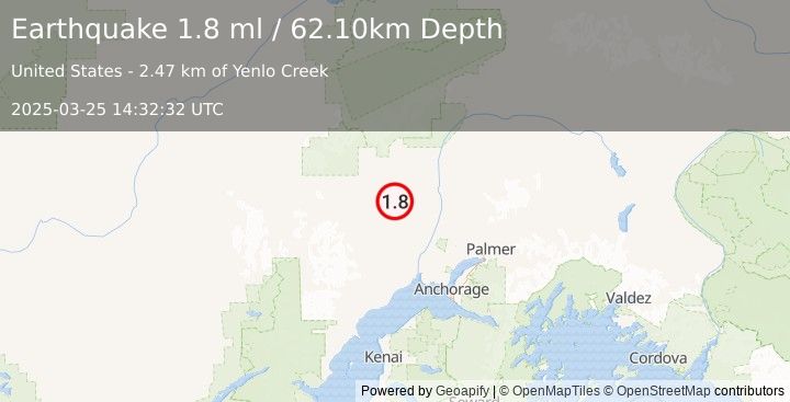 Earthquake 20 km ENE of Skwentna, Alaska (1.8 ml) (2025-03-25 14:32:32 UTC)