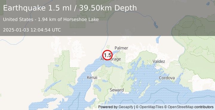 Earthquake 7 km W of Point MacKenzie, Alaska (1.5 ml) (2025-01-03 12:04:54 UTC)