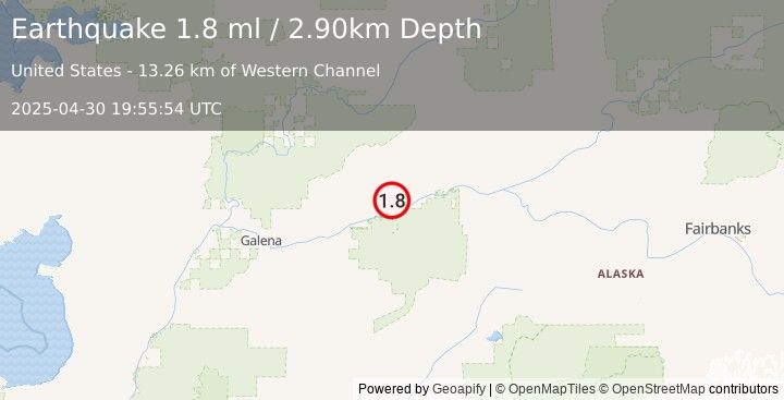 Earthquake 67 km ENE of Ruby, Alaska (1.8 ml) (2025-04-30 19:55:54 UTC)