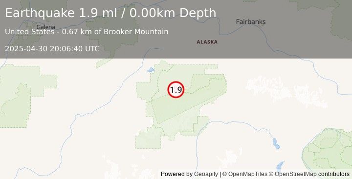 Earthquake 32 km E of Denali National Park, Alaska (1.9 ml) (2025-04-30 20:06:40 UTC)