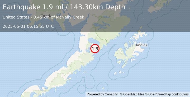 Earthquake 67 km E of Ugashik, Alaska (1.9 ml) (2025-05-01 06:15:55 UTC)