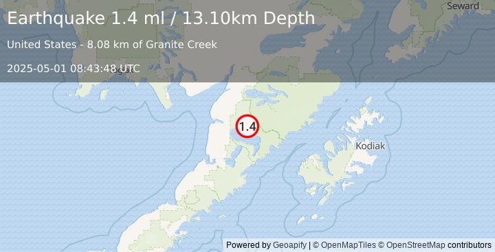 Earthquake 62 km E of Egegik, Alaska (1.4 ml) (2025-05-01 08:43:48 UTC)