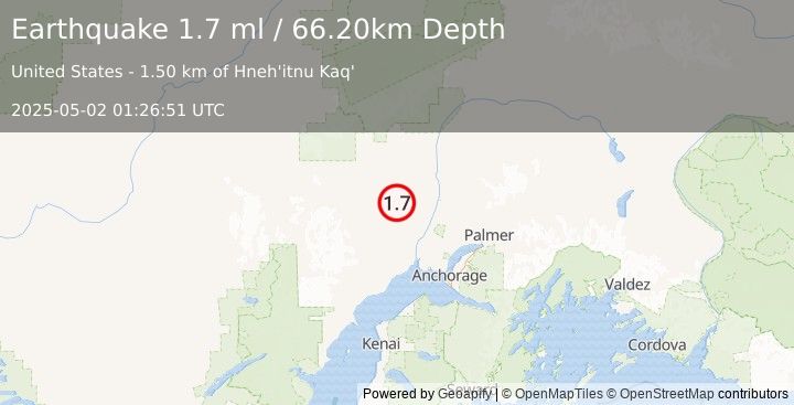 Earthquake 25 km ESE of Skwentna, Alaska (1.7 ml) (2025-05-02 01:26:51 UTC)