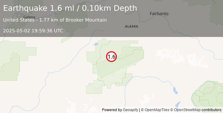 Earthquake 31 km E of Denali National Park, Alaska (1.6 ml) (2025-05-02 19:59:36 UTC)