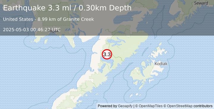 Earthquake 58 km E of Egegik, Alaska (3.3 ml) (2025-05-03 00:46:27 UTC)
