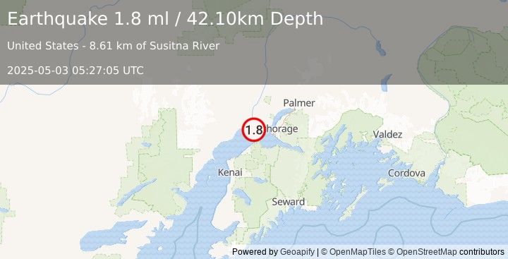 Earthquake 31 km ENE of Beluga, Alaska (1.8 ml) (2025-05-03 05:27:05 UTC)
