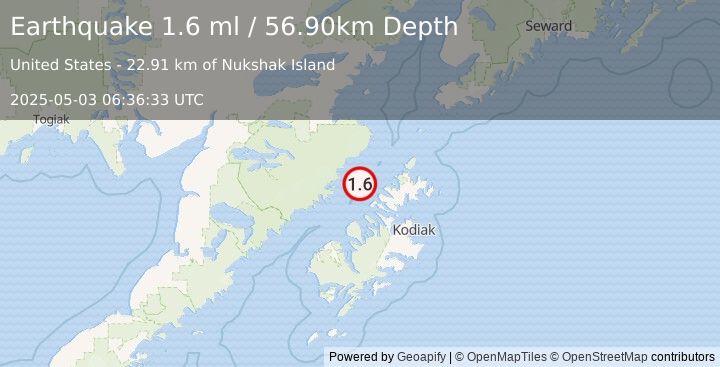 Earthquake 49 km NW of Aleneva, Alaska (1.6 ml) (2025-05-03 06:36:33 UTC)
