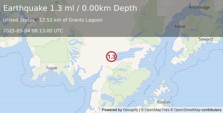 Earthquake 21 km NW of Igiugig, Alaska (1.3 ml) (2025-05-04 08:13:00 UTC)
